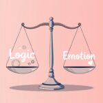 A balanced scale showing “Logic” on one side and “Emotion” on the other
