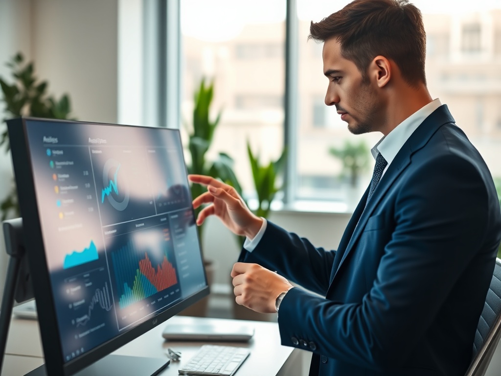 Business professional using AI-powered analytics dashboard