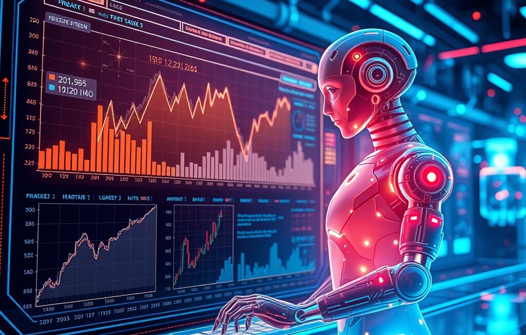 Concept illustration of AI analyzing financial data charts