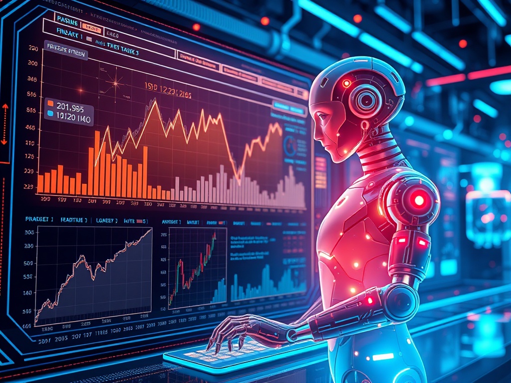 Concept illustration of AI analyzing financial data charts
