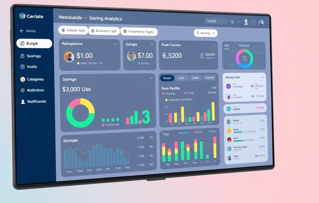 Digital dashboard showing financial analytics and savings goals