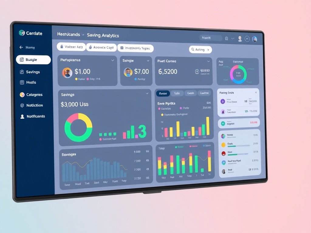 Digital dashboard showing financial analytics and savings goals