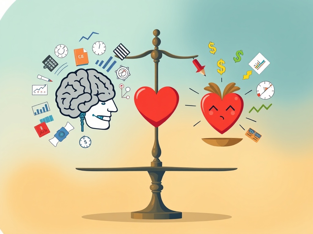 Mind and finance concept illustration showing balance between emotion and logic