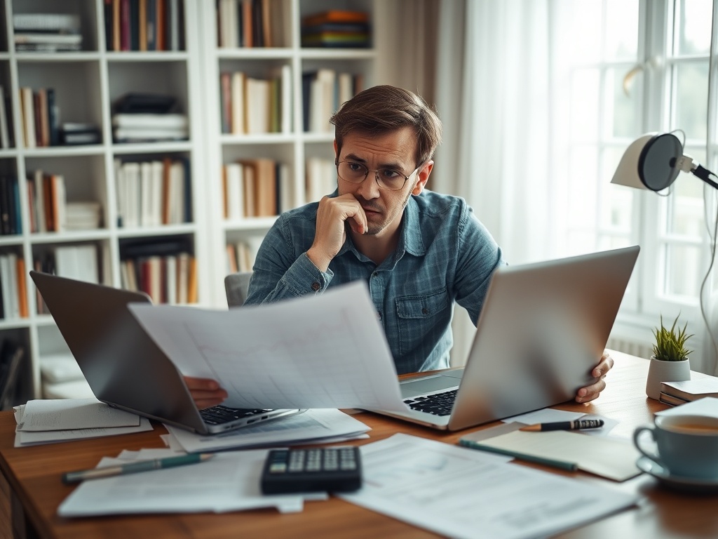 Person reviewing loan documents and interest rate charts on a laptop